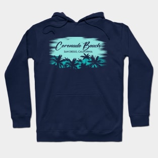 Coronado Beach San Diego California Retro Beach Landscape with Palm Trees Hoodie